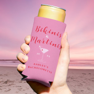 Trendy Bikinis & Martinis Pink & Red Bachelorette Selters Dosenkühler