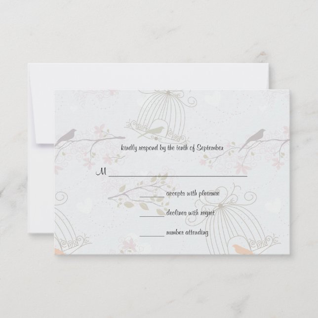 Trendy Birdcages and FlowersWedding Response Card RSVP Karte (Vorderseite)