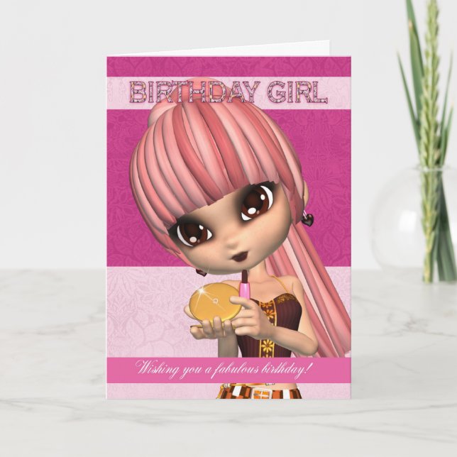 Trendy Birthday Girl Grußkarten Teenager mit C Karte (Vorderseite)