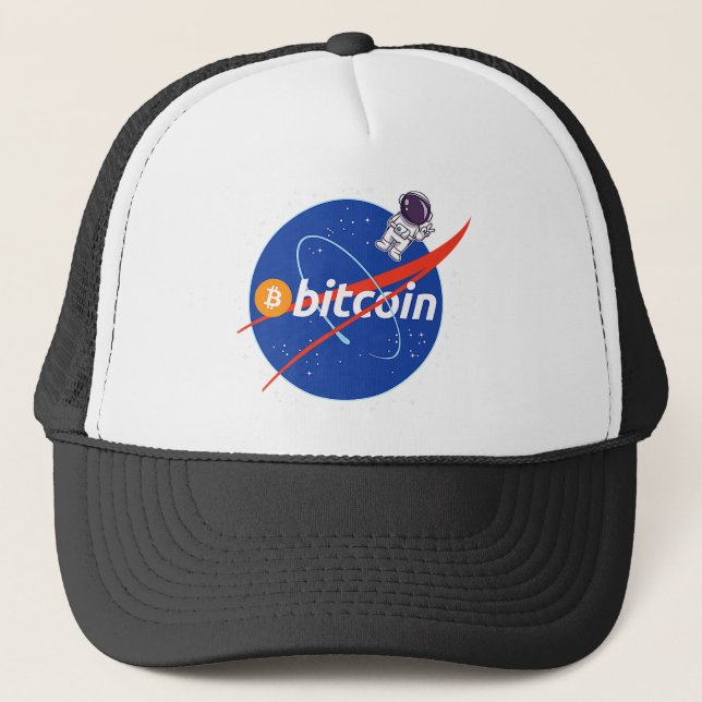 Trendy Bitcoin Astronaut Space Crypto Truckerkappe (Vorderseite)