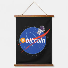 Trendy Bitcoin Astronaut Space Crypto Wandteppich Mit Holzrahmen