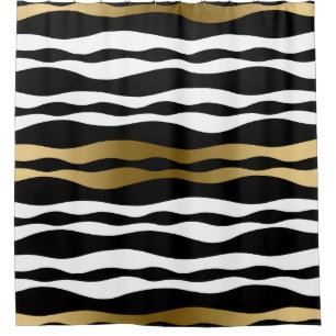 Trendy Black Abstrakt Zebra Stripes Gold Akzente Duschvorhang