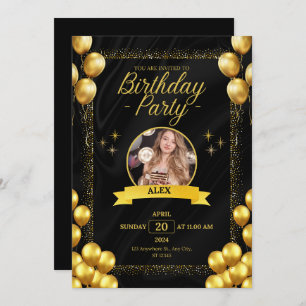 Trendy Black and Gold Birthday Party Styles Einladung
