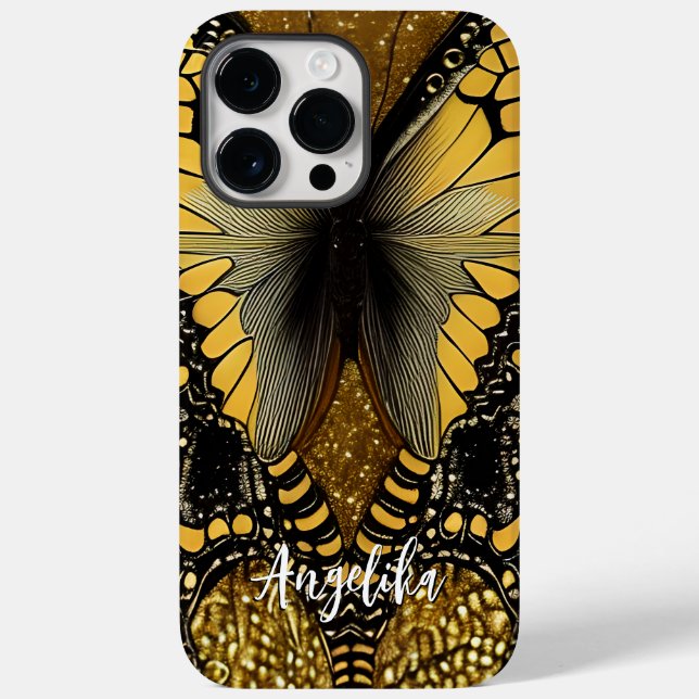 Trendy Black and Gold Butterfly Personalisierter N Case-Mate iPhone Hülle (Rückseite)