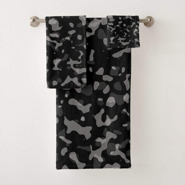 Trendy Black and Gray Camouflage Pattern Badhandtuch Set (Insitu)