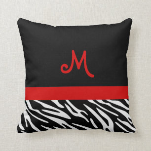 Trendy Black and Red Zebra Stripe Monogram Pillows Kissen