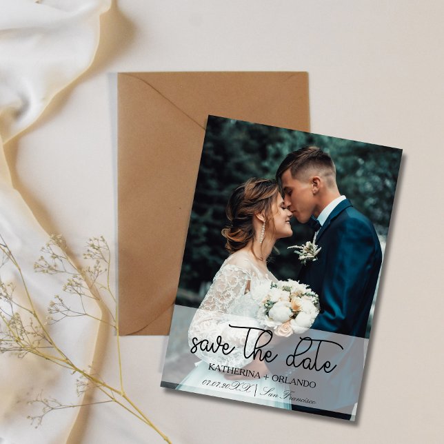 Trendy Black and White Full Photo Art Wedding Save The Date (Von Creator hochgeladen)