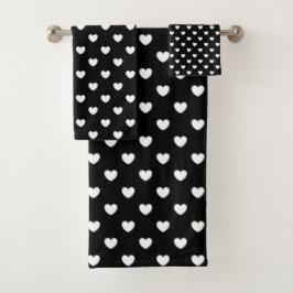Trendy Black and White Hearts Muster Badhandtuch Set