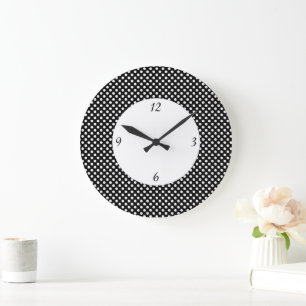 Trendy Black and White Polka Punkte mit Zahlen Große Wanduhr