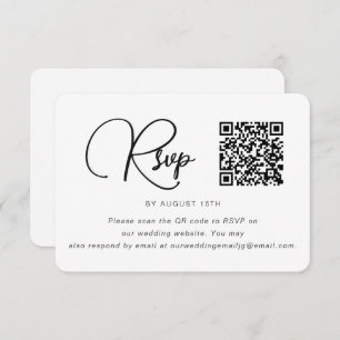 Trendy Black and White Wedding RSVP mit QR Code