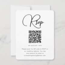 Trendy Black and White Wedding RSVP mit QR Code