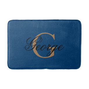 Trendy Black Blue Gold Stilvolle Monogram Badematte