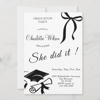 Trendy Black Bow Graduation Party Invitation Einladung