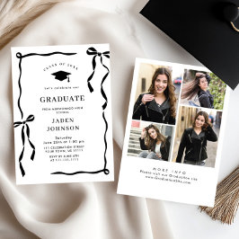 Trendy Black Bow Ribbon 4 PHOTO Graduation Party Einladung