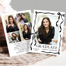 Trendy Black Bow Ribbon 5 PHOTO Graduation Party Einladung