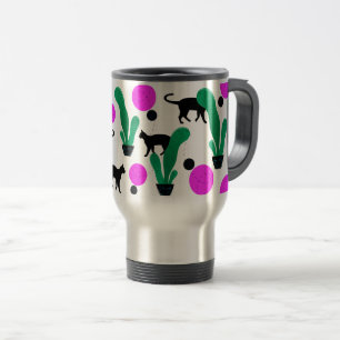 Trendy Black Cat and Cactus Pattern Reisebecher