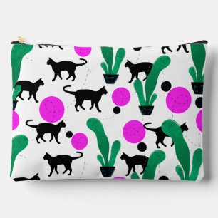 Trendy Black Cat and Cactus Pattern Zubehörtasche