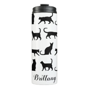 Trendy Black Cat Silhouetten   PERSONALISIERT Thermosbecher