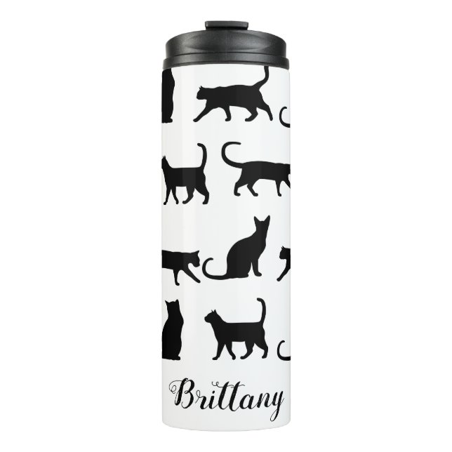 Trendy Black Cat Silhouetten | PERSONALISIERT Thermosbecher (Vorderseite)