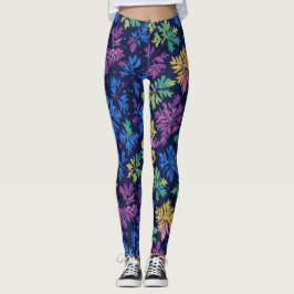Trendy Black Colorful Blätter Botanisches Muster Leggings