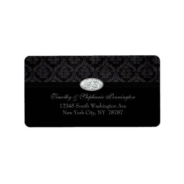 Trendy Black Damask Diamant-Adressetikett Adressaufkleber (Vorne)