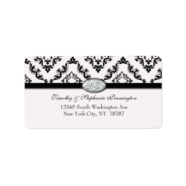 Trendy Black Damask Diamant-Adressetikett Adressaufkleber (Vorne)
