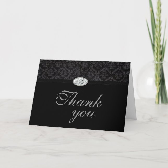 Trendy Black Damask Diamond Hochzeit danke Ihnen K (Vorderseite)