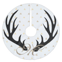 Trendy Black Deer Antlers Gold Confetti Monogram Polyester Weihnachtsbaumdecke