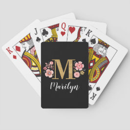 Trendy Black Floral Monogram Letter M Spielkarten
