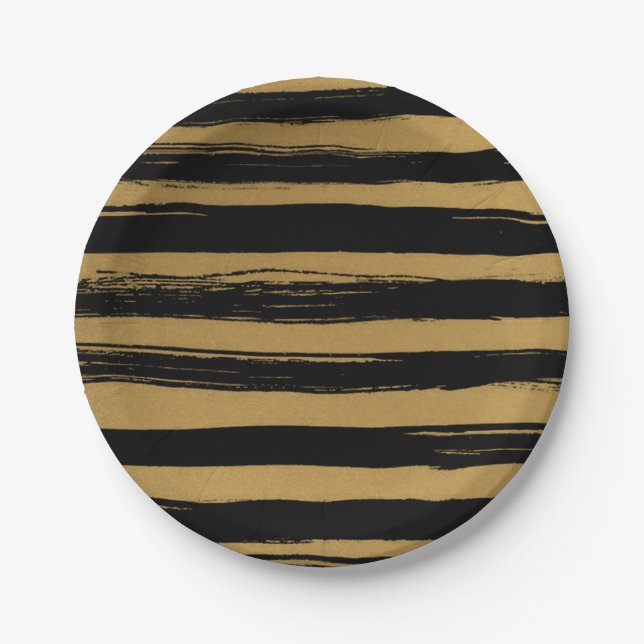 Trendy Black & Gold gestreift Pappteller (Vorderseite)