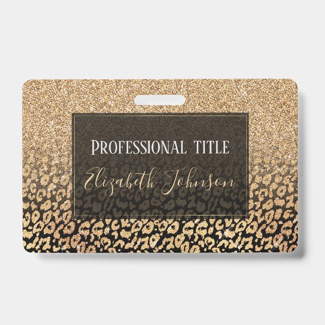 Trendy Black Gold Glitzer Leopard Ombre Ausweis (Vorderseite)