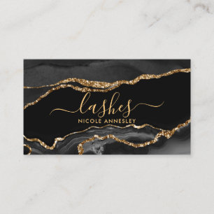 Trendy Black Gold Marble Eyelash Beauty Specialist Visitenkarte