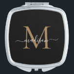 Trendy Black Gold Monogram Brautparty Bridesmaid Taschenspiegel<br><div class="desc">Elegante Black Gold Monogram Feminine Girly Script Brautparty Trauzeugin Bridesmaid Gefallen Gift Compact Mirror</div>