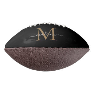 Trendy Black Gold Monogram Girly Feminine Script Football