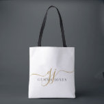 Trendy Black Gold Monogram Initial Script Name<br><div class="desc">Tragen Sie Ihren Stil, wo immer Sie gehen mit dieser eleganten Monogramm Tote-Tasche. Es wurde mit anmutigen goldenen Schriftzeichen entworfen, gepaart mit einem raffinierten Serifennamen, verbindet moderne Eleganz mit alltäglicher Funktion. Diese vielseitige Tasche eignet sich hervorragend für Pendeln, Shoppingtouren oder behaltend Wesentliches, die bei der Arbeit organisiert werden. Sie eignet...</div>