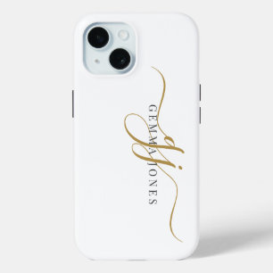 Trendy Black Gold Monogram Initial Script Name Case-Mate iPhone Hülle