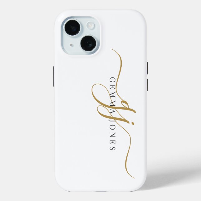 Trendy Black Gold Monogram Initial Script Name Case-Mate iPhone Hülle (Rückseite)