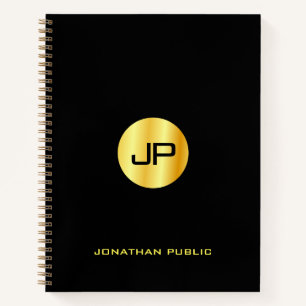 Trendy Black Gold Monogram Name Elegant Moderne Notizbuch