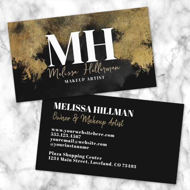 Trendy Black Gold Monogram Visitenkarte (Trendy Black Gold Monogram Business Card)