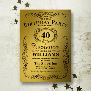 Trendy Black & Gold Typografy Geburtstagsparty Einladung