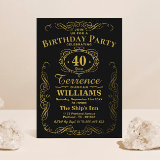 Trendy Black & Gold Typografy Geburtstagsparty Einladung