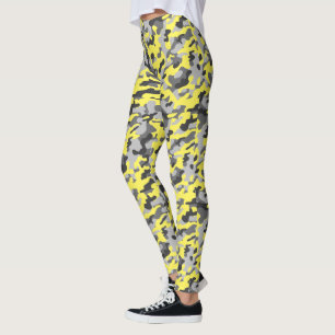 Trendy Black, Grau & Gelb Camouflage Print Sports Leggings