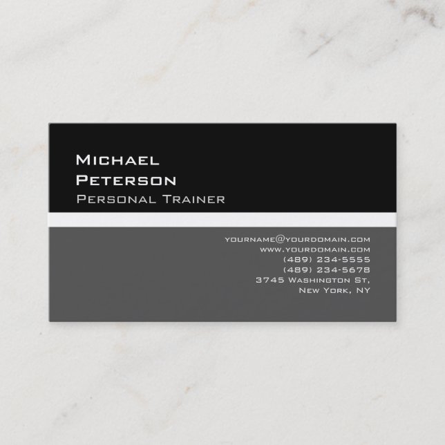 Trendy Black Gray Fitness Sport Business Card Visitenkarte (Vorderseite)