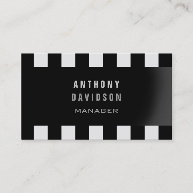 Trendy Black Gray Muster Strip Business Card Visitenkarte (Vorderseite)