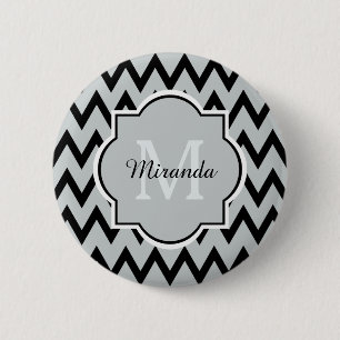 Trendy Black Gray Zickzack Zigzag Name und Monogra Button
