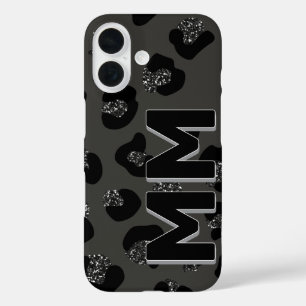 Trendy Black Leopard Print Dark Shadow Monogram iPhone 16 Hülle