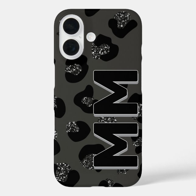 Trendy Black Leopard Print Dark Shadow Monogram Case-Mate iPhone Hülle (Rückseite)