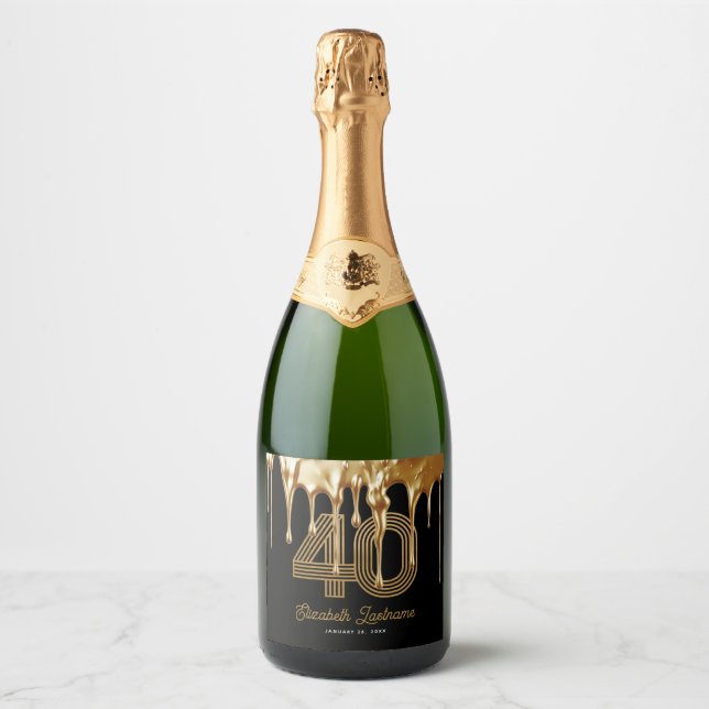Trendy Black Liquid Gold Tropfen 40. Geburtstag (Vorderseite)