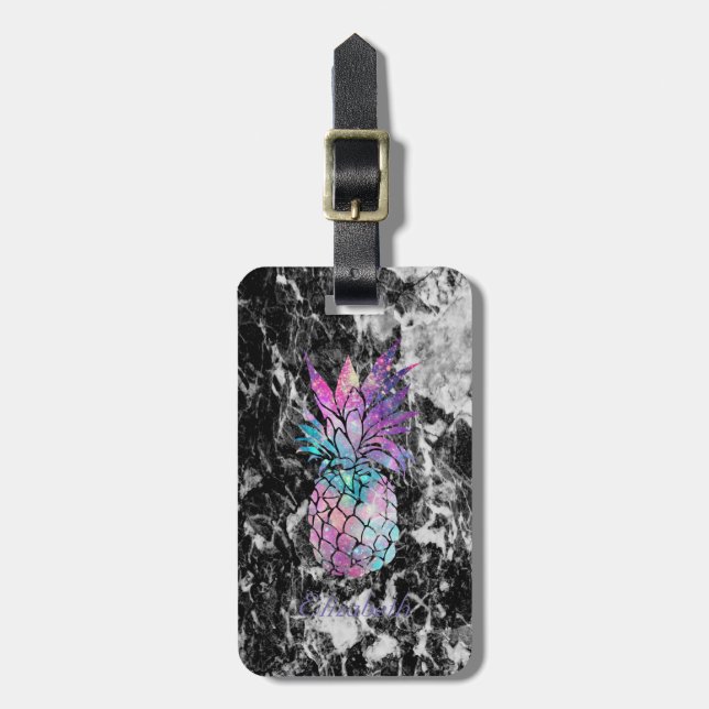 Trendy Black Marble , Ananas - Personalisiert Gepäckanhänger (Vorderseite vertikal)