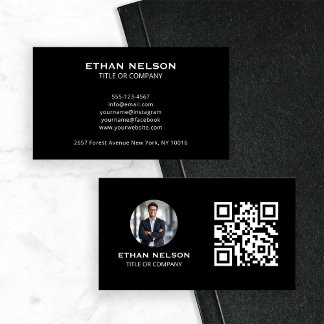 Trendy Black Minimalistisch Graphic Contact Visitenkarte